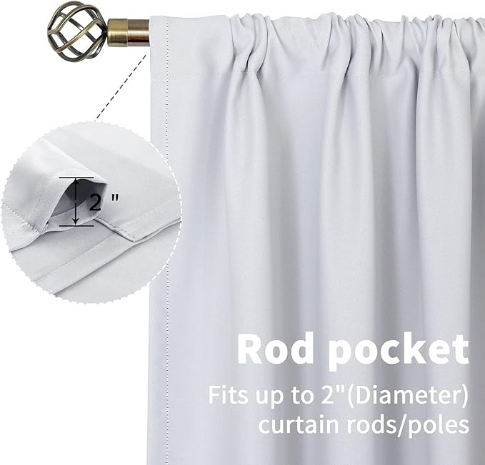 BGment Room Darkening Curtains 40 Inches Length - Rod Pocket Short Window Drapes Thermal Insulated for Bedroom Kitchen Cafe, Greyish White, 42 x 40 Inch, 2 Panels