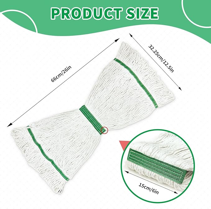 6 Pack Commercial Heavy Duty Mop Heads Heavy Cotton Looped End String Mop Head for Home Industrial Commercial Floor Cleaning Mop Head Replacement(White, Green)