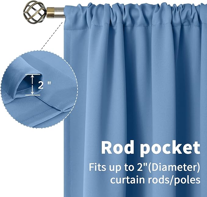 BGment Denim Blue Blackout Curtains for Kitchen Bathroom Window 34 x 40 Inch Long - Half Window Drapes with Rod Pocket Thermal Insulated Privacy for RV Cafe Bedroom, 2 Panels