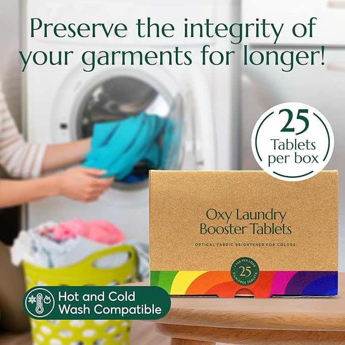 Cleanomic - Oxy Laundry Booster Tablets (Color) - Oxy Cleaner Laundry Stain Remover, Color Safe Bleach, Laundry Whitener Brightener (25 Count)