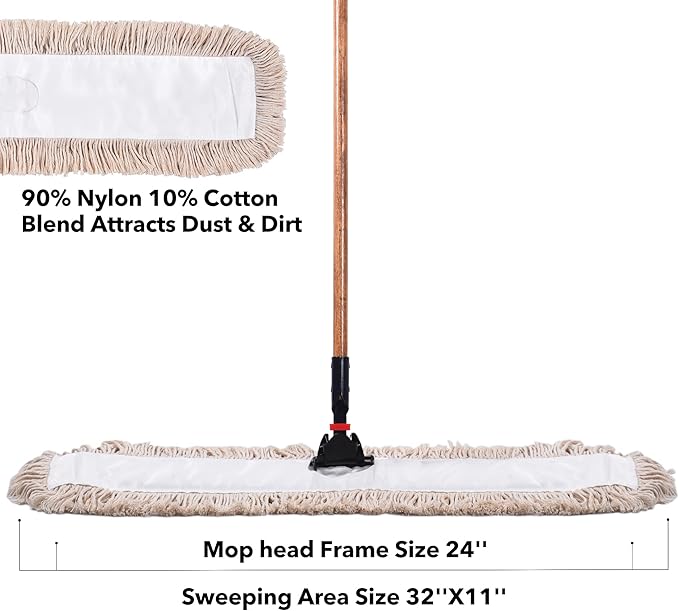 Matthew Cleaning 24'' Cotton Dust Mop Refill Washable Thick Tufted Replacement Heads for Residential & Commercial Use Fit All 24'' Dust Mop Frames, Hardwood, Laminate, Concrete Floors 3 Pack