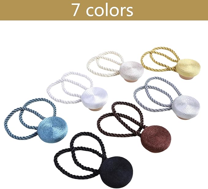 Magnetic Curtain Tiebacks - 12mm Magnetic Tie Backs for Curtains, Heavy Duty No Drill Curtain Holdbacks for Home/Office Windows Drapes, Elegant Gift-Ready Design 7 Colors (4, Black)