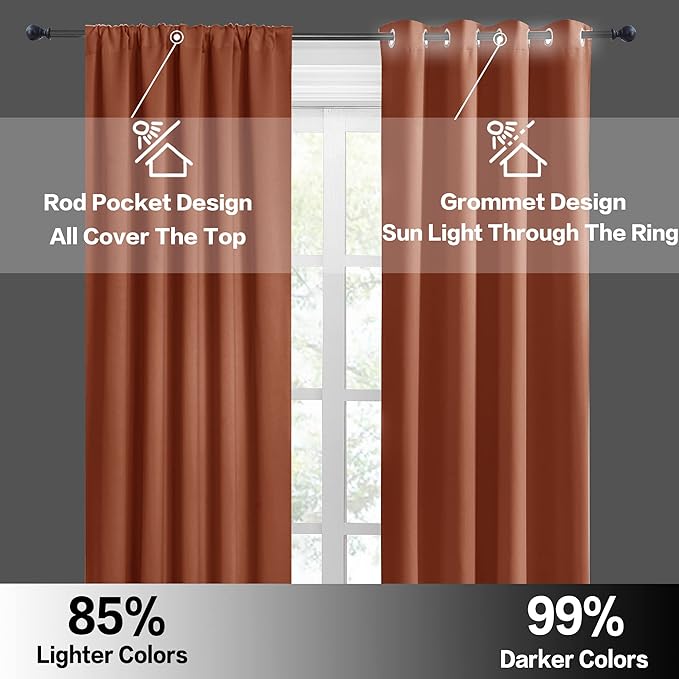 RYB HOME Bathroom Window Curtains - Super Soft Blackout Privacy Curtains for Baby Nursery Bedroom Basement Garege Workshop Kitchen Dining Living Room, W 29 x L 30, Burnt Orange, 2 Pcs