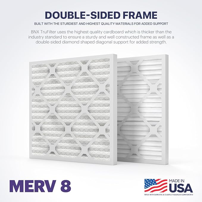 BNX TruFilter 24x24x1 Air Filter MERV 8 (4-Pack) - MADE IN USA – Air Conditioner HVAC AC Furnace Filters for Dust, Pet, Mold, Pollen MPR 600 – 700 & FPR 5 (Actual Size: 23.38 x 23.38 x 0.75 Inches)
