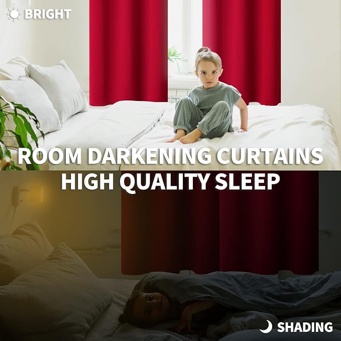 BGment Rod Pocket Blackout Curtains for Bedroom - Thermal Insulated Room Darkening Curtain for Living Room, 42 x 84 Inch, 2 Panels, Red