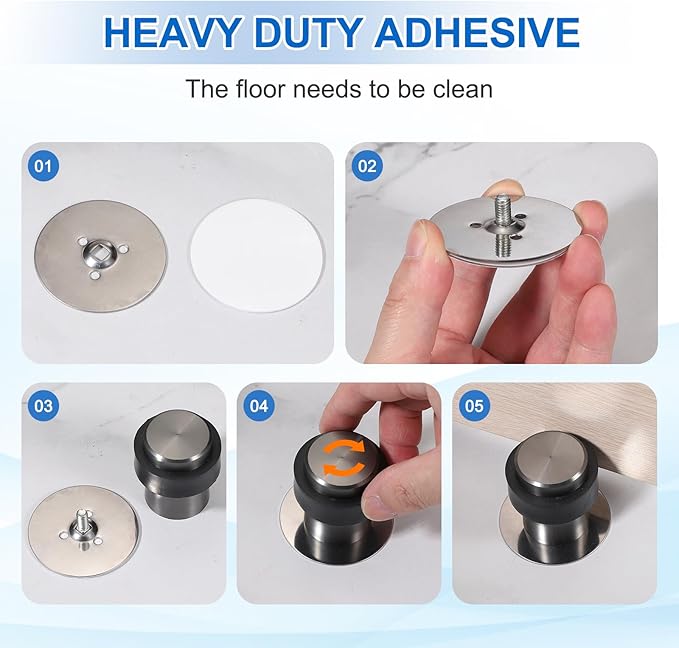 PATIKIL 2Set Round Door Stoppers, 60mm Stainless Steel Door Stop Doorstop Wedge Metal Cylinder Self Adhesive with Screw for Bottom of Door Floor Inside, Copper Tone