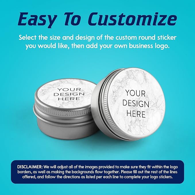 100 Custom Vinyl Stickers - Upload Your own Image, Text, Design, Logo - Personalized Logo Labels for Handmade, Packaging, Bottle, Jars, Candle, Brand Stickers (Silver Marble, 1.5x1.5)