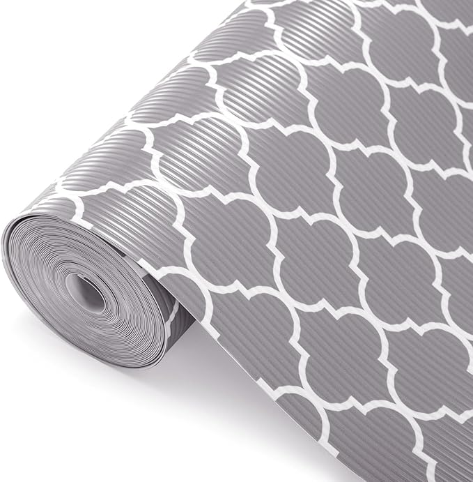 Glotoch 2 Rolls Non Adhesive Shelf Liners for Kitchen Cabinets, Waterproof Drawer Liners for Kitchen, Non Slip Cabinet Liners for Shelves/Dresser/Refrigerator/Bathroom, 17.5" x 30 FT, Gray