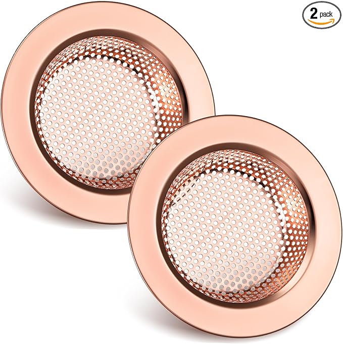 Retisee 2 Pcs Sink Strainer Stainless Steel Kitchen Sink Drain Strainer Basket Cover Mesh Hair Food Catcher, Large Wide Rim of 4.4 Diameter(Rose Gold)