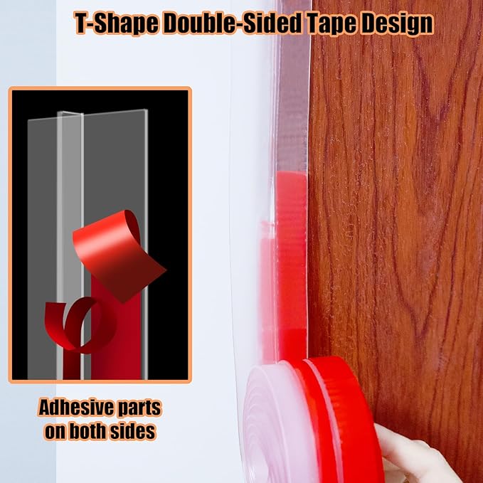 Orghtin T-Shaped Silicone Seal Strip, Clear Sealer Weather Stripping, 40Ft Door Draft Stopper
