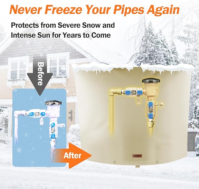 Backflow Preventer Pipe Insulation Cover (5°F) - Irrigation Sprinkler Valve Insulated Pouch - Water Well Pump Cover - Sturdy 5 Layers for Winter Freeze Protection, 36" W x 30" H, Beige