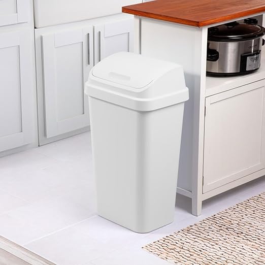 Sterilite 8 Pack Kitchen Garbage Trash Can with Plastic Swing Top, 13 Gal, White