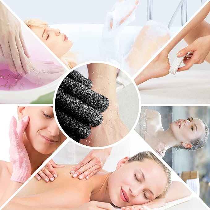 Evridwear Exfoliating Dual Texture Bath Gloves for Shower, Spa, Massage and Body Scrubs, Dead Skin Cell Remover, Gloves with Hanging Loop (1 Pair Black Heavy Glove)