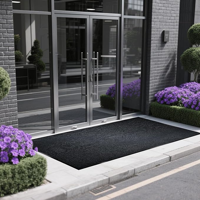 Extra Large Indoor/Outdoor Entrance Mat - 4 x 5 Feet, Rubber Border Door Mat, Waterproof, Low-Profile, Easy to Clean, Rubber Entry Mat,Commercial Floor Mat, Charcoal Grey