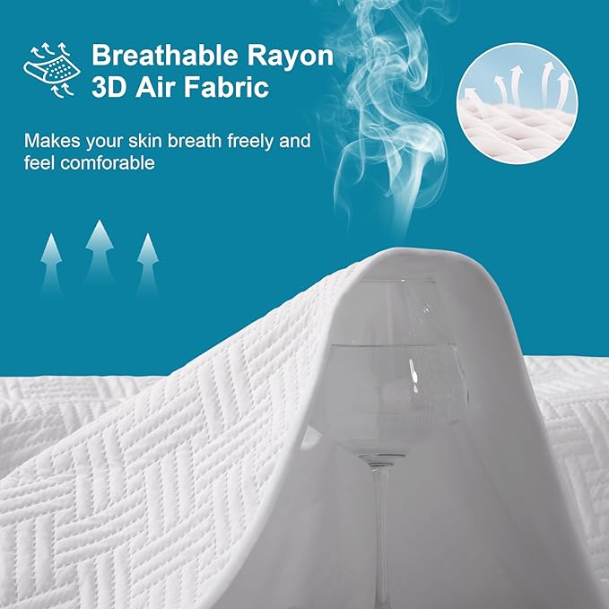 Waterproof Mattress Protector Twin XL Size - Breathable, Noiseless, Ultra-Soft Bed Cover, Mattress Pad Cover with Deep Stretchable Pockets 8"-21" (White)