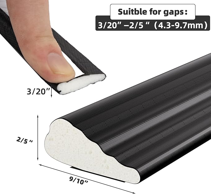 2 Pack*16.4 Ft Weather Stripping Seal Strip for Doors,Soundproofing Window Insulation Draft Stopper for Winter, Selfadhesive Foam Weather Strip for Door Frame,Door Gap Filler Noise Blocker(Black)