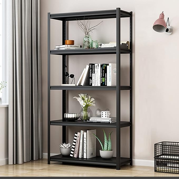 Heavy Duty Garage Shelving, Metal Storage Shelves, Adjustable 5 Tier Metal Shelving Unit, Industrial Utility Rack for Garage, Warehouse, Workshop, 12" D×27.5" W×60" H, Black