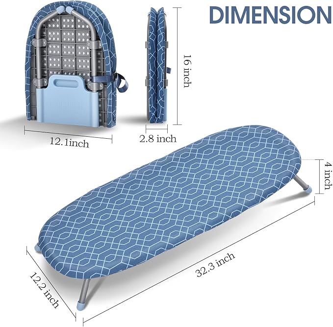 APEXCHASER Foldable Ironing Board, Tabletop Small Ironing Board with Heat Resistant Ironing Covers, Portable Folding Mini Iron Board with Non-Slip Feet for Home, Laundry Rooms, Dorms, Travel Use