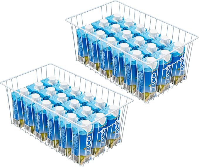 16" L x 12" W Wider Freezer Storage Organizer Baskets Container, Metal Wire Chest Upright Refrigerator Divider Bins with Built-in Handles for Cabinet, Pantry, Closet, Kitchen（3 Pack）