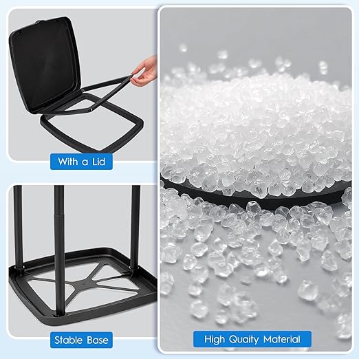 Portable Trash Bag Holder Collapsible Garbage Bin with Lid and Bands, Expandable Indoor Outdoor Trash Can Holder Stand for RV Camping Kitchen, Black