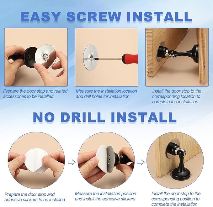 uxcell Magnetic Door Stopper, Stainless Steel Heavy Duty Door Holder, No Drilling Doors Knob Wall Protector with Self-AdhesiveTapes and Screws for Home Office Wall Floor Mounting, Gray