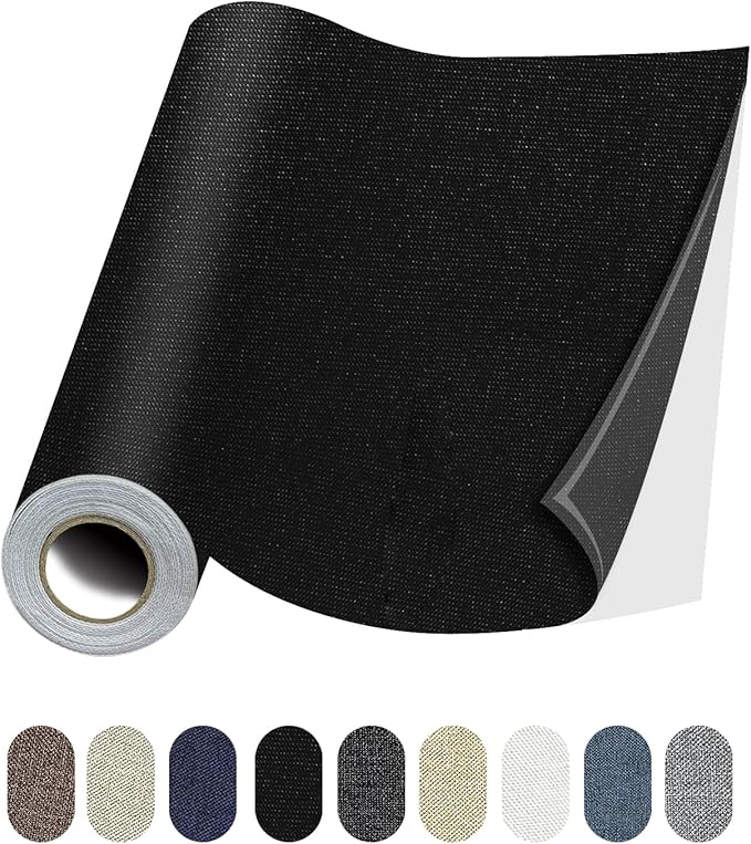 Fabric Repair Patches, 17X79 Inch Linen Repair Tape Self-Adhesive Fabric Patches Durable, DIY Large Linen Tape for Sofa, Couches, Furniture, Chair, Clothing （17X79 Inch, Black）