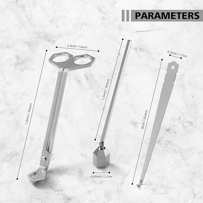 3-in-1 Candle Accessory Set, Wick Trimmer, Candle Snuffer, Wick Spoon, Stainless Steel Material Perfect for Candle Lovers (Silver)