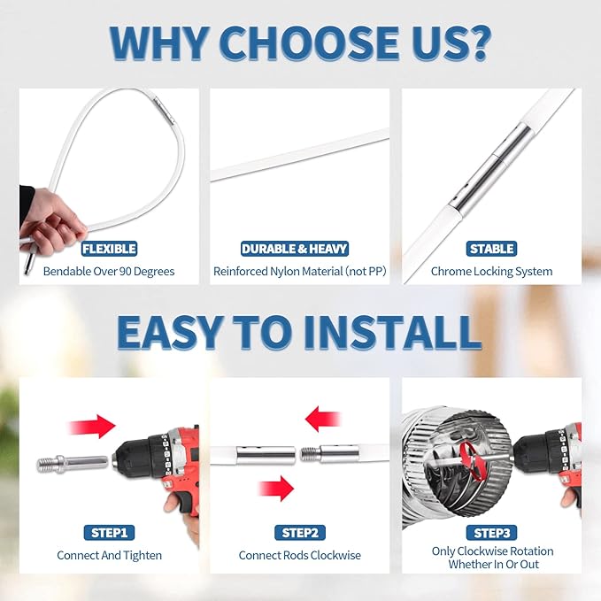 Bluesea 7 Pieces 20 Feet Dryer Vent Cleaner Kit, Reinforced Nylon Dryer Vent Cleaning Kit, Durable Dryer Vent Brush Vacuum Attachment with Flexible Lint Trap Brush, Vacuum & Dryer Adapters