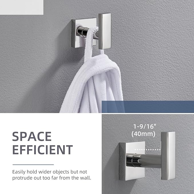Angle Simple Towel Hook for Bathroom, SUS 304 Stainless Steel Robe Coat Hook, Hand Towel Holder Wall Mounted, Polished Chrome