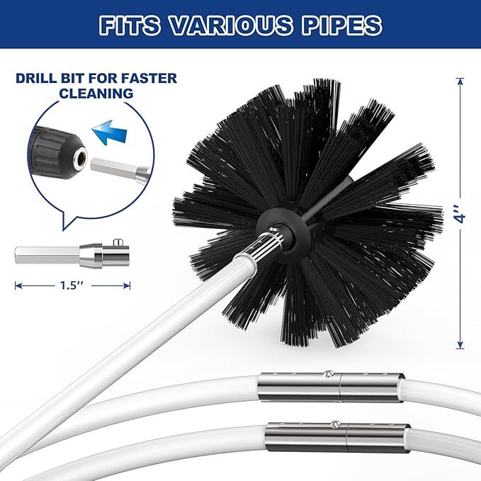 Sealegend 50 Feet Dryer Vent Cleaner Kit/Lint Remover/Fireplace Chimney Brushes/Upgraded Flexible Quick-Snap Brush with Drill Attachment for Easy to use/Cleaning Tools Use with or Without Power Drill