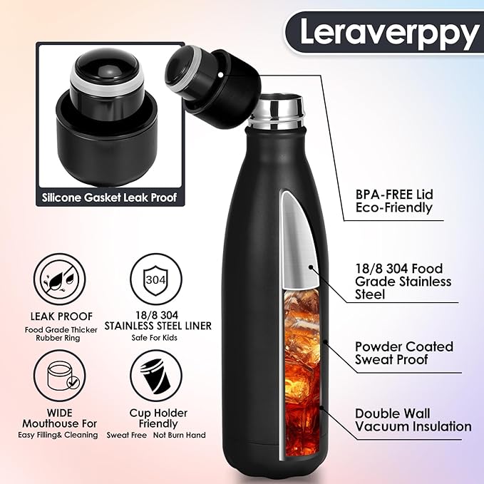 25oz Cola-Bottle Shaped Stainless Steel Leak-proof Water Bottle,Double Wall Vacuum Insulated Metal,Travel Mug For Sports Indoors & Outdoors,BPA-Free Kids Flasks,Assorted(2 Pack)