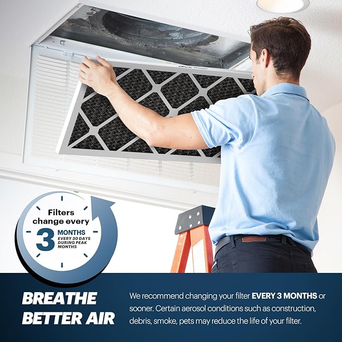 BNX TruFilter 16x25x1 MERV 12 Odor Defense (2-Pack) AC Furnace Air Filter with Activated Carbon - MADE IN USA - Pleated Air Conditioner HVAC AC Furnace Filters - Removes Odor, Mold, Bacteria, Smoke