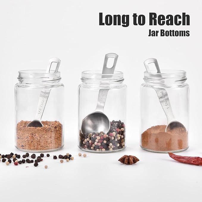 Doosu Measuring Spoons Set of 6-18/8 Stainless Steel Heavy Duty Teaspoons Tablespoons with Engraved Metric & US Measurements, Metal Measure Spoon for Dry and Liquid Ingredients, Dishwasher Safe