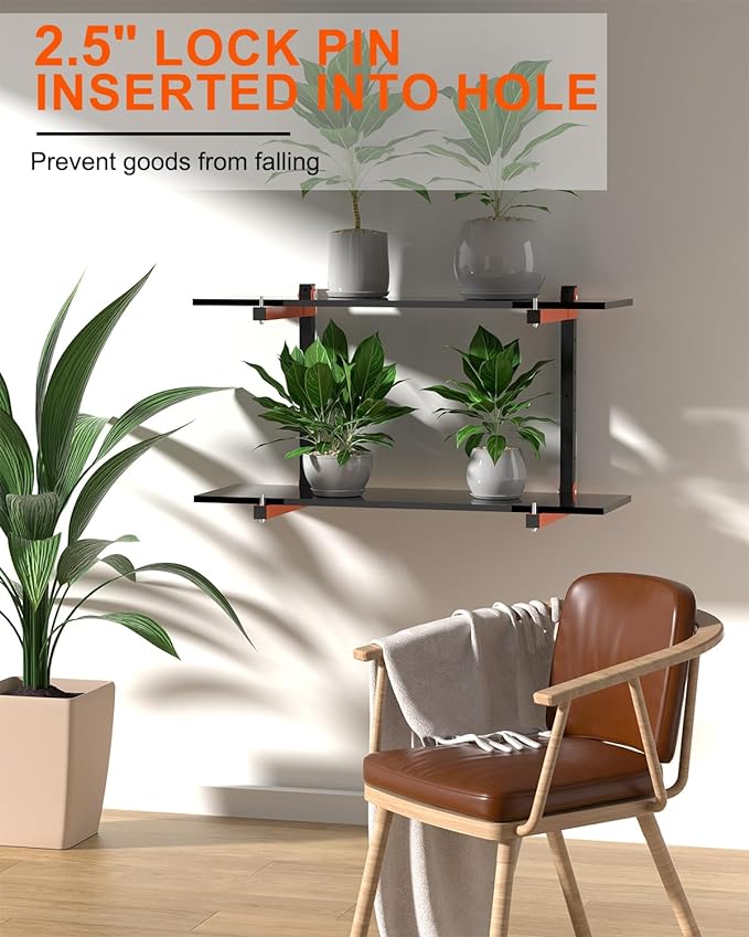 Lumber Storage Rack Wall-Mounted Lumber Racks Heavy Duty Wood Storage Rack with 9-Level Holds Up 1080 LB Sturdy Folding Garage Wood Organizer Orange Shelving Metal Shelf for Indoor & Outdoor- 6 Pack