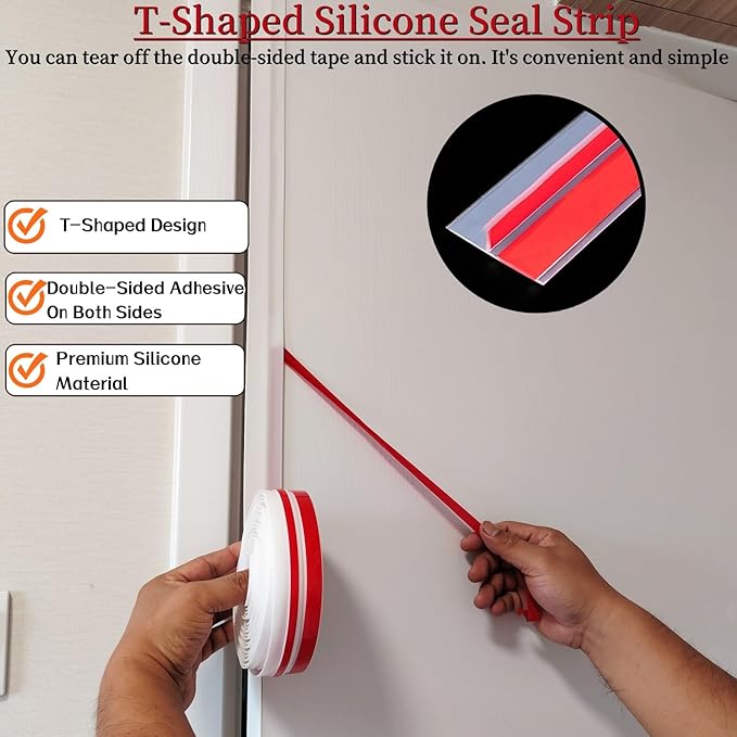 T Shape Door Seal Strip for Door & Windows Gaps，Draft Stopper Bottom Sweep Weather Stripping for Energy Saving, Noise Reduction,Easy Install (White, 1.38" W x 9.8Ft)