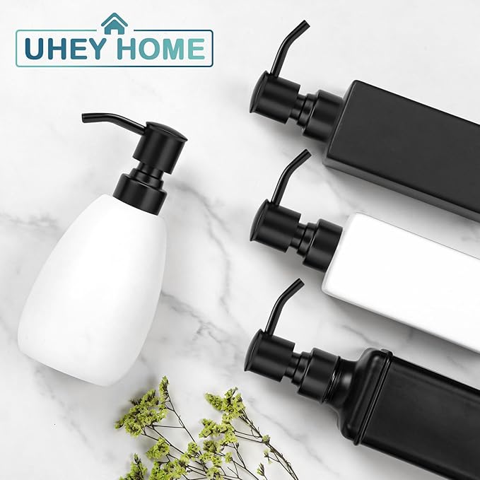 Soap Dispenser Pump Replacement 304 Stainless Steel for Regular Mouth Bottle for Standard 28/400 Thread Size Kitchen Bathroom Lotion Refill Dispenser 2 Pack(Black)