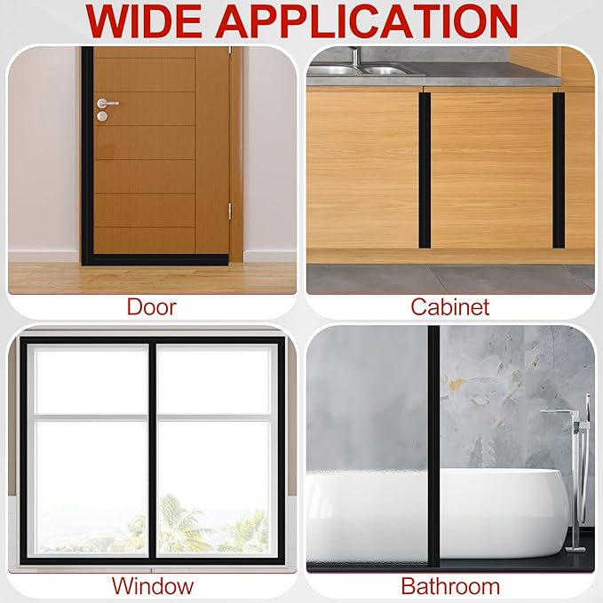 MYFAMIREA Door Weather Stripping 2IN (W) x 20FT (L) Door Draft Stopper Seal Tape Silicone Seal Strip Self Adhesive Shower Sweep Insulation Tape Side Bottom Strip for Sliding Glass Window Gap, Black