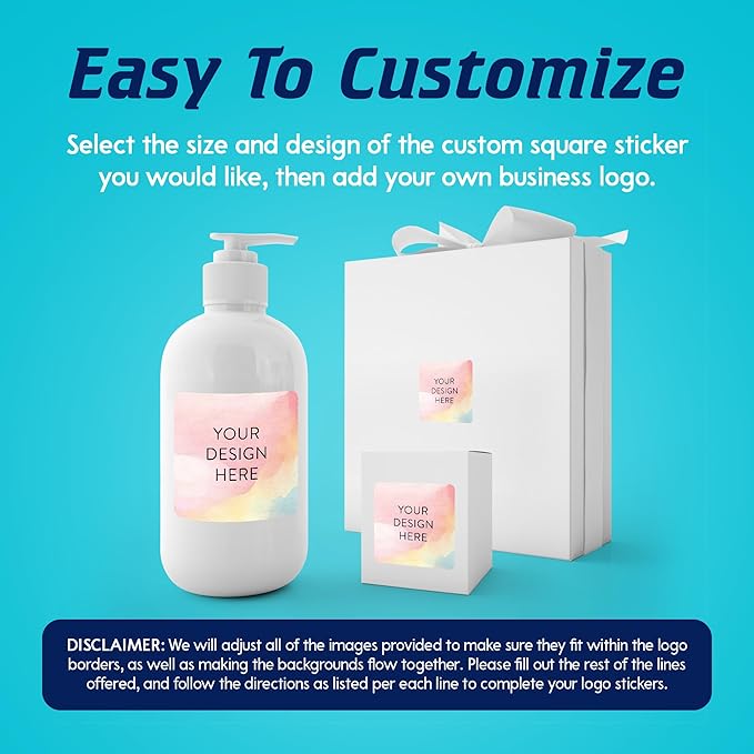 100 Custom Vinyl Stickers - Upload Your own Image, Text, Design, Logo - Personalized Logo Labels for Handmade, Packaging, Bottle, Jars, Candle, Brand Stickers (Watercolor, 1.5x1.5 Square)
