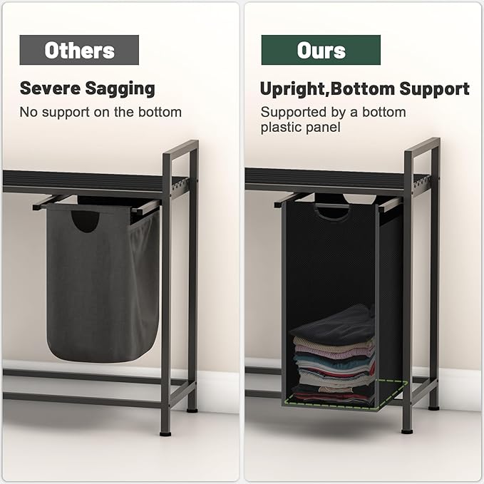 Laundry Hamper, Laundry Sorter with 4 Pull-Out Removable Oxford Fabric Bags Cloth Laundry Basket 4 x 10 Gallons (Charcoal Black)