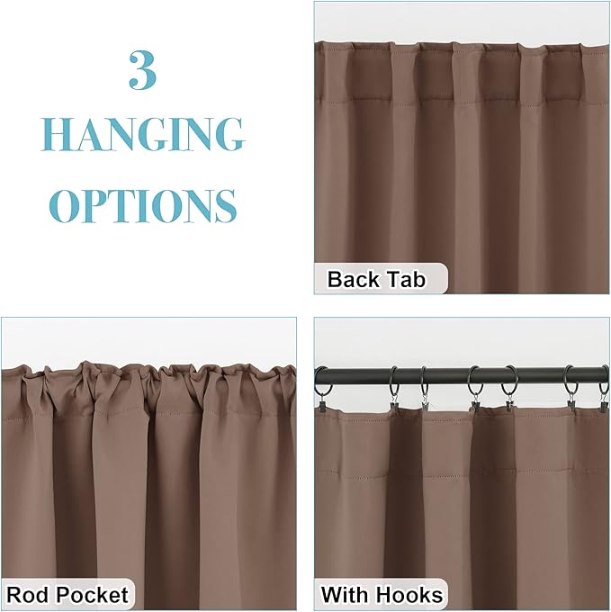 RYB HOME Bathroom Curtains Blackout - Thermal Insulating Privacy Small Window Curtains Short for Bedroom Basement Kitchen Kids Nursery Cabinet, Wide 42 x Long 30 inches, 2 Panels, Mocha
