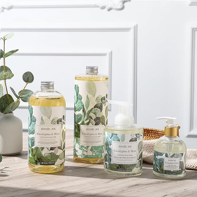 ROMIIE ZOI Liquid Hand Soap Refills, Eucalyptus & Mint, Gentle & Moisturizing Formula, 750 ML/ 26 FL OZ