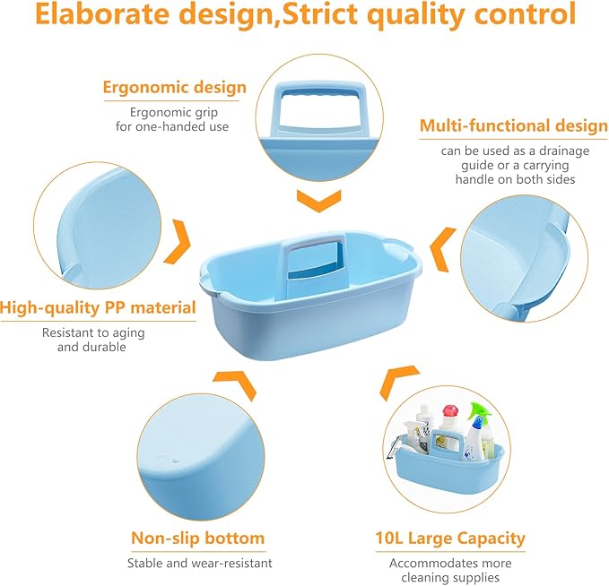 2 Pack Multi-Purpose Plastic Cleaning Caddy with Handle, Shower Caddy Organizer/Storage Basket/Totes Portable for Bathroom Supplies, Cleaning Products, Under Sink Tool, Housekeepers (Blue2)