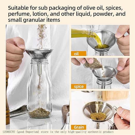 3 Pcs Stainless Steel Kitchen Funnel Made of Food-Grade Stainless Steel That withstands high and Low temperatures Perfect for Storing Liquids and Kitchen Spices or Powders Send a Cleaning Brush