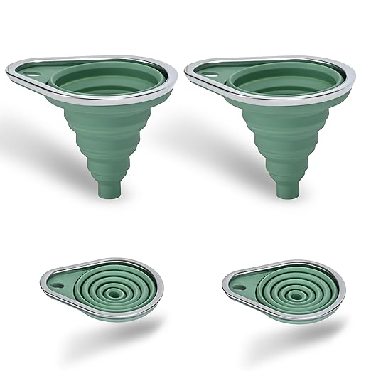 New Upgraded Small Silicone Collapsible Funnel Set with Stainless Steel Rim, 2 Pack Kitchen Gadgets Accessories for Filling Bottles,Dry & Liquid Ingredients