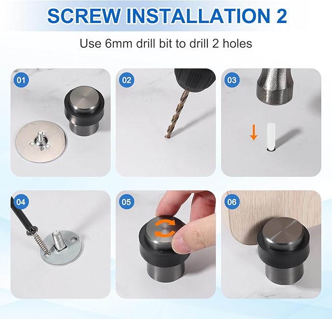PATIKIL 2Set Round Door Stoppers, 46mm Stainless Steel Door Stop Doorstop Wedge Metal Cylinder Self Adhesive with Screw for Bottom of Door Floor Inside, Copper Tone