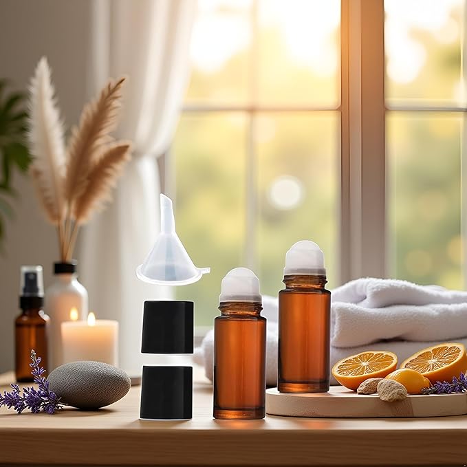 2Pcs Brown 30ml Glass Essential Oil Roller Bottles Refillable Roll on Bottles Empty Deodorant Bottle Containers Rollerball Beauty Personal Care Fragrance Cosmetics Tools