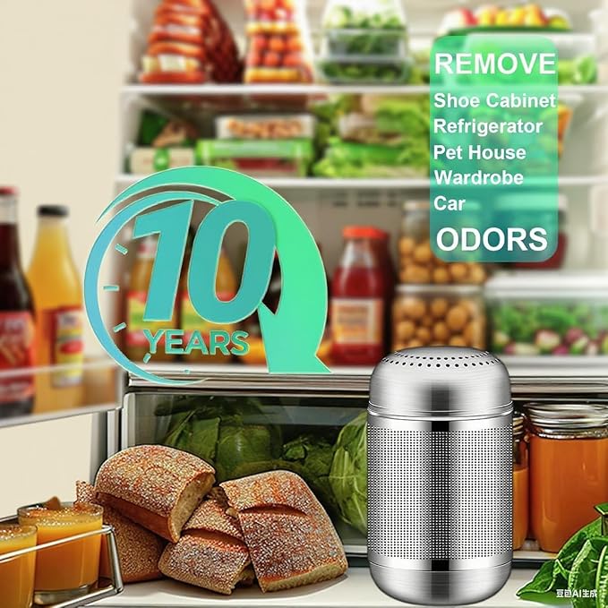 Fridge Deodorizer Odor Eliminators – Activated Carbon, 10-Year Lifespan for Fridge & Freezer, Room, RV, Car, Closet, Shoe Cabinets and more