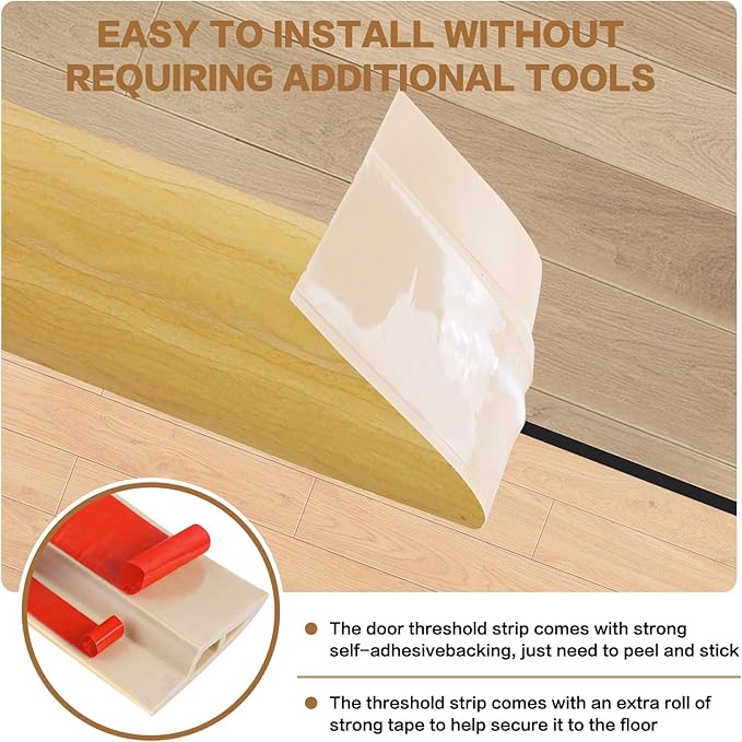 Floor Transition Strip Vinyl Door Threshold Ramp Self Adhesive Carpet Edging Strip Doorway Edge Trim, Overlap Edge Reducer for Laminate Carpet, Floor, Tile (Raw Wood Grain, 3/5" to 4/5", 6.6Ft)