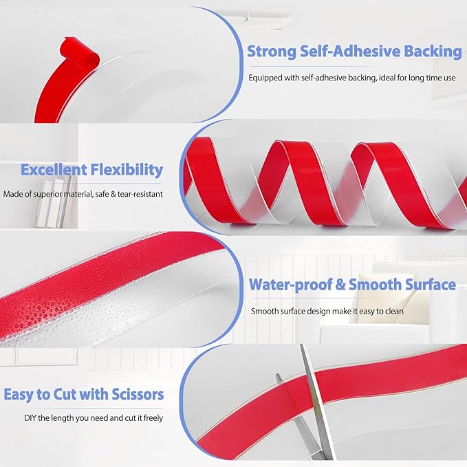 Weather Stripping Door Draft Stopper Flexible Self Adhesive Silicone Door Seal Strip for Glass Doors Windows and Shower Glass Gaps, 2 Inch Wide X 20 Feet Long, Clear