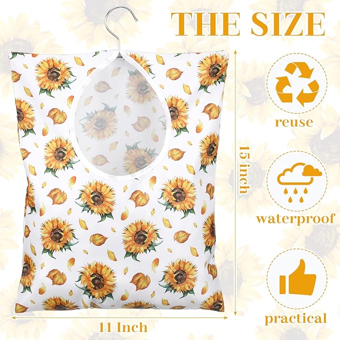 Woanger 2 Pcs Clothes Pin Bag Clothespin Holder 15 x 11 in to Hang on Line Clothes Pin Hanging Bag for Clothesline Outdoor Storage Organizer Basket with Large Opening(Sunflower Style)